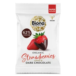 Biona dark choc strawberries 45g