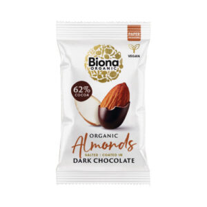 Biona dark choc roasted almonds 30g